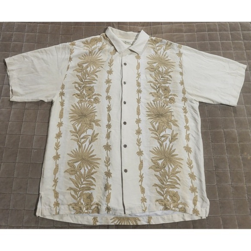 Tommy Bahama Men's XL Hawaiian Copyrighted Floral Design SS Silk Camp Shirt EUC